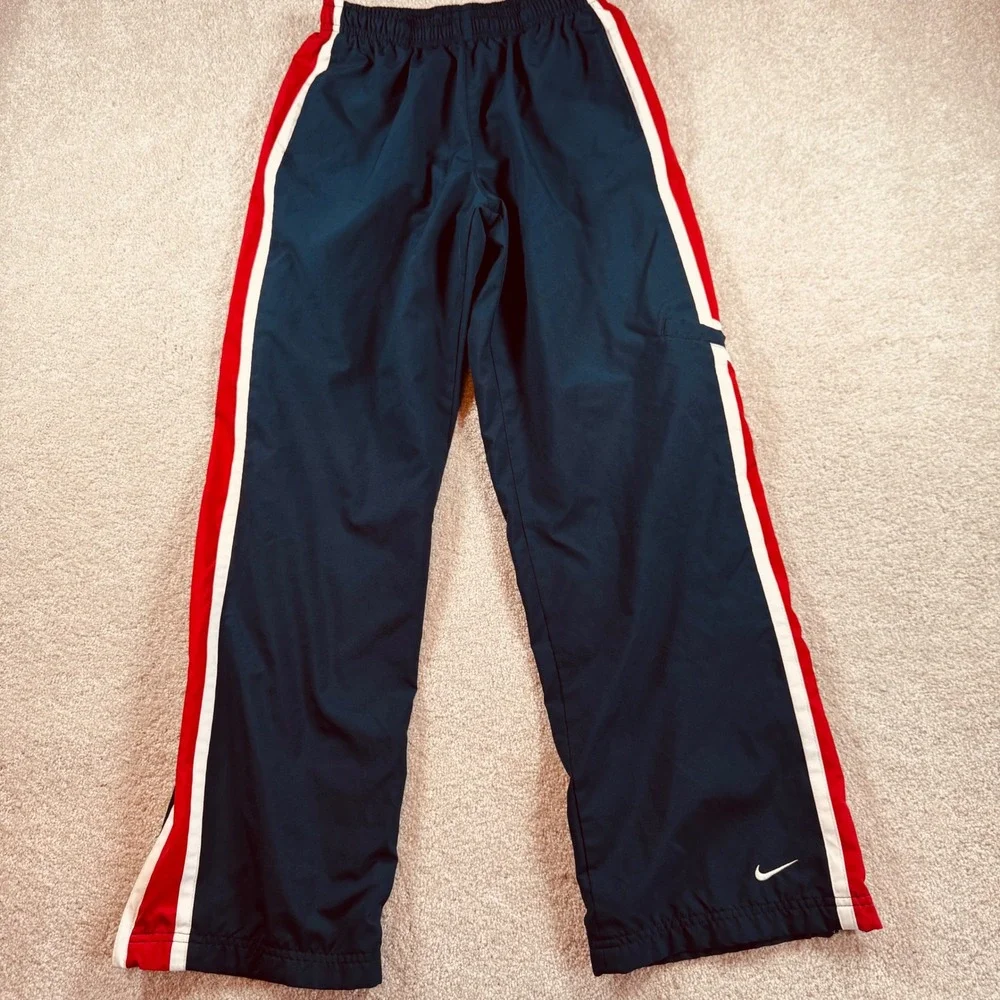 Nike Kids Navy Blue Red White‎ Side Stripe Track Pants Ankle Zip Large 18-20